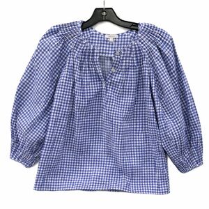 Spring & Summer Vacation Ready Tyler Böe Blue & White Gingham Peasant Top Small